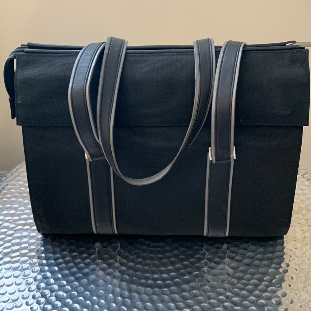 TUMI Black Nylon with Leather Straps Laptop Bag